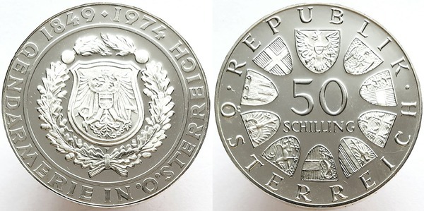 50 schilling (125º Aniversário da Polícia Austríaca)