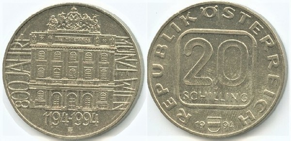 20 schilling (800º aniversário da Casa da Moeda de Viena)