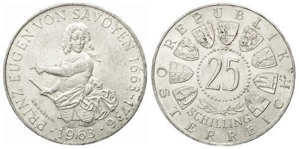 25 shilling (300º aniversário do nascimento do Príncipe Eugénio)