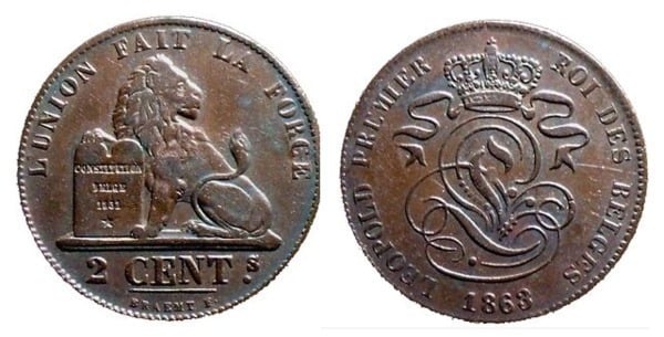 2 centimes (Leopoldo I dos belgas)