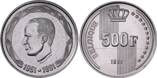 500 francs (40º aniversário do reinado de Balduíno I - Bélgica)