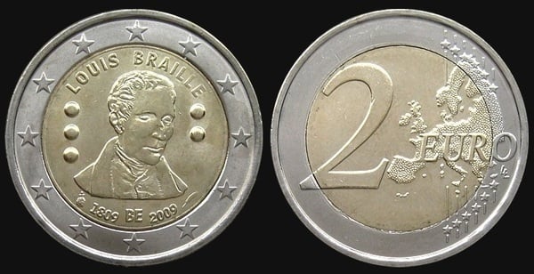 2 euro (200º aniversário do nascimento de Louis Braille)