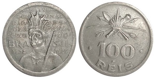 100 réis (400º Aniversário da Colonização - Cacique Tibirica)