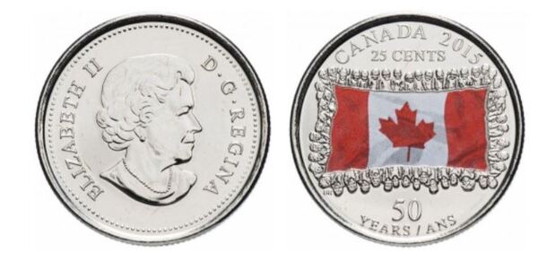 25 cents (50º aniversário da bandeira canadiana)