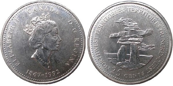 25 cêntimos (125.º aniversário da Confederação Canadiana - Territórios do Noroeste)