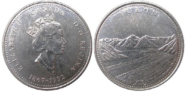 25 cêntimos (125.º aniversário da Confederação Canadiana - Yukon)