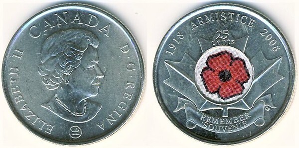 25 cents (90º aniversário do fim da Primeira Guerra Mundial)