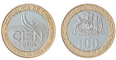 100 pesos (100 anos do Banco Central do Chile)