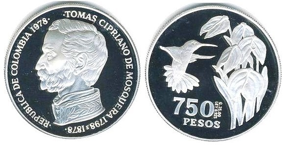 750 pesos (Centenário da morte de Tomás Cipriano de Mosquera)