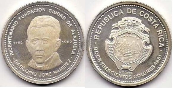 300 colones (Bicentenário da fundação da cidade de Alajuela)