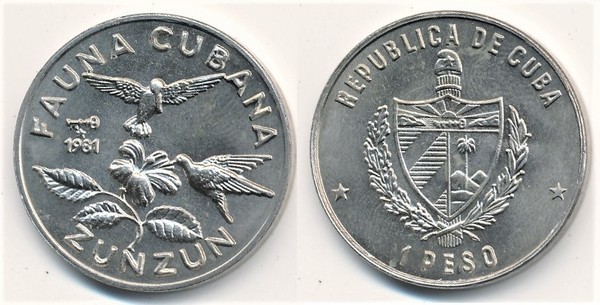 1 peso (Fauna cubana - Zunzún)