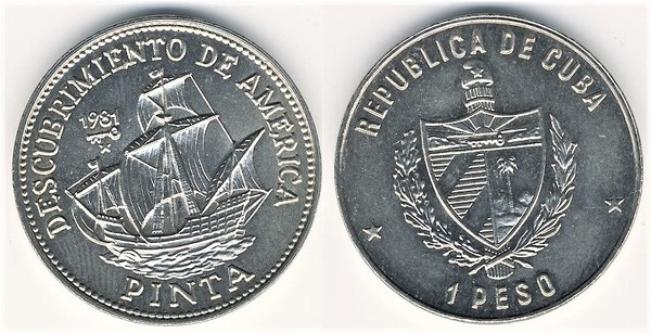 1 peso (Descobrimento da América-Nave Pinta)