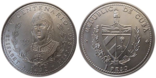 1 peso (V Cent. Descobrimento da América - Isabel)