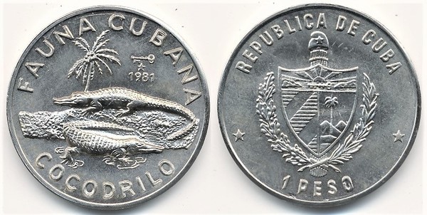 1 peso (Fauna cubana - Crocodilo)