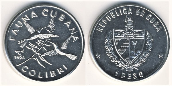 1 peso (Fauna cubana - Beija-flor)