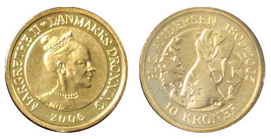 10 kroner (200º aniversário do nascimento de Hans Christian Andersen)