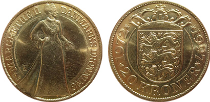 20 coroas (Jubileu de Prata do reinado de Margarida II)
