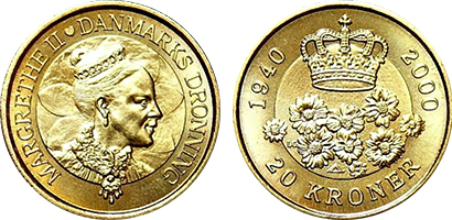 20 coroas (60.º aniversário da Rainha Margrethe II)