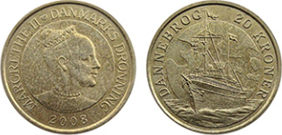 20 coroas (navios dinamarqueses: iate real Dannebrog)