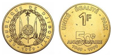 1 franc (50º aniversário do Jibuti francês)