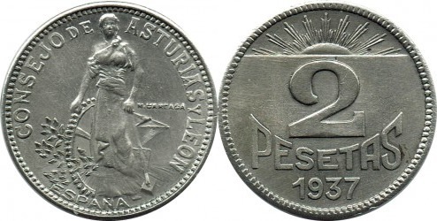 2 pesetas (Conselho das Astúrias e Leão)