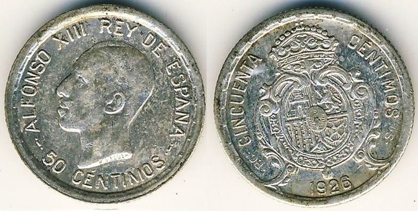 50 céntimos (Afonso XIII) 1926 Espanha | Foronum