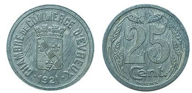 25 cêntimos (Departamento de Eure-Comuna de Évreux)