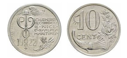 10 cêntimos (Departamento dos Alpes Marítimos - Município de Nice)