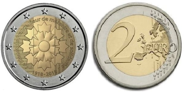 2 euros (100º aniversário da Primeira Guerra Mundial - Bleuet de France)