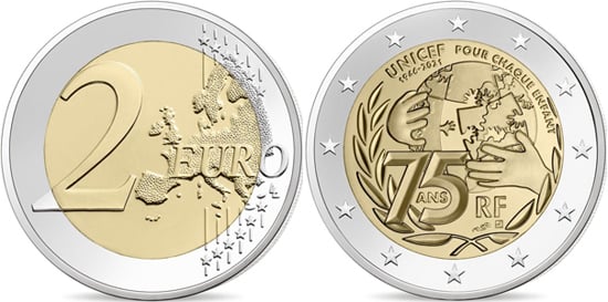 2 euro (75º aniversário da fundação da UNICEF)