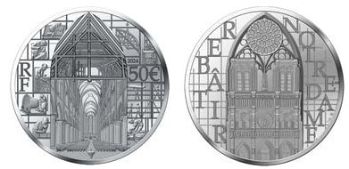 50 euros (reabertura ao público da Catedral de Notre-Dame de Paris).