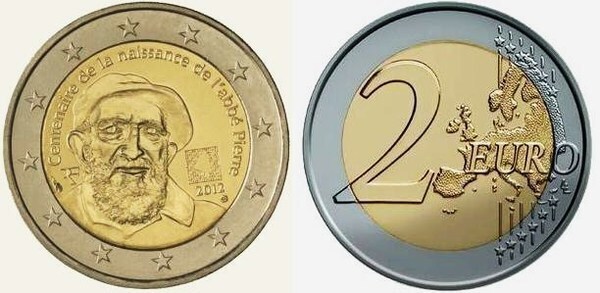 2 euro (100º aniversário do nascimento do Abbé Pierre)