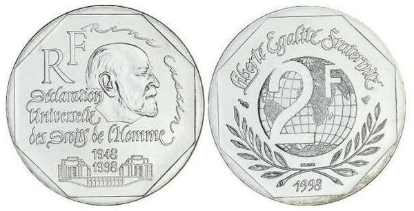 2 francs (50º aniversário da Declaração dos Direitos do Homem)