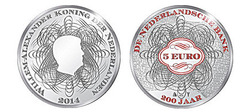 5 euro (200 aniversario del Banco Holandés-Color Rojo)