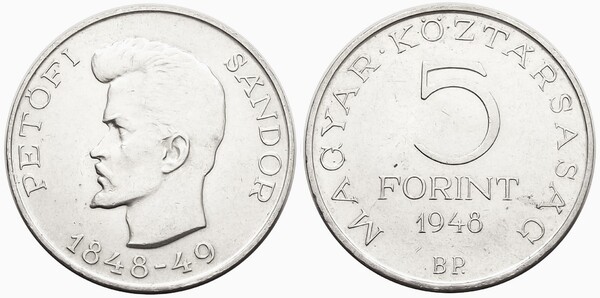 5 forint (Centenario de la Revolución de 1848-Sandor Petofi)