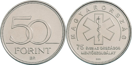 50 forint (75.º aniversário do Serviço Nacional de Ambulâncias)