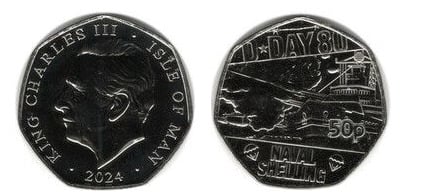 50 pence (80.º aniversário do desembarque do Dia D - bombardeamento naval)