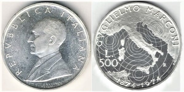 500 lire ((100º aniversário do nascimento de Guglielmo Marconi)