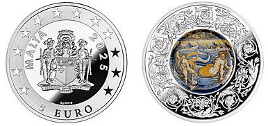 5 euros (Vénus e Cupido a nadar com golfinhos)