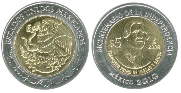 5 pesos (Bicentenário da Independência-Francisco Primo de Verdad y Ramos)