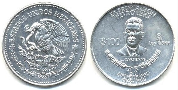 100 pesos (50º aniversário da expropriação do petróleo)