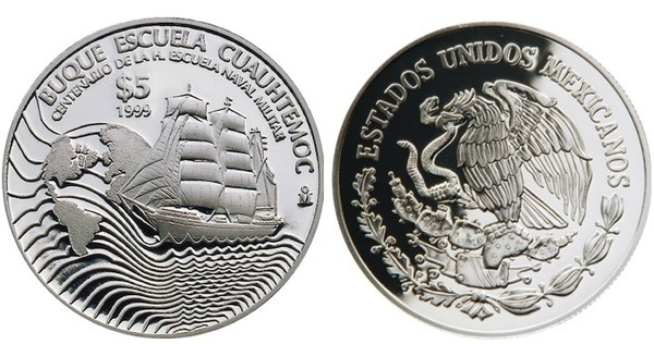 5 pesos (Navio-escola Cuauhtemoc)