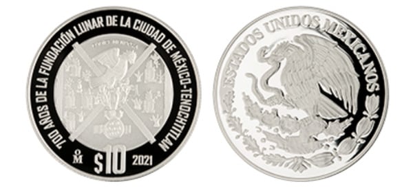 10 pesos (700 anos da Fundação Lunar do México-Cidade de Tenochtitlán)