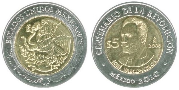 5 pesos (Centenário da Revolução-José Vasconcelos)