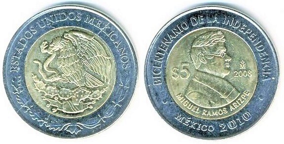 5 pesos (Bicentenário da Independência-Miguel Ramos Arizpe)