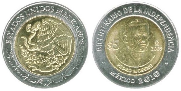 5 pesos (Bicentenário da Independência-Pedro Moreno)