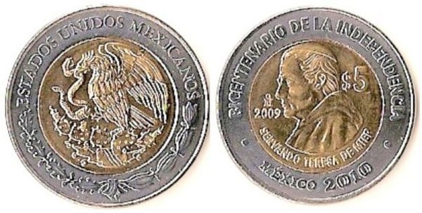 5 pesos (Bicentenário da Independência-Servando Teresa de Mier)