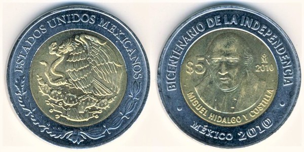 5 pesos (Bicentenário da Independência-Miguel Hidalgo y Costilla)