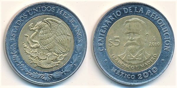 5 pesos (Centenário da Revolução-Francisco I. Madero)