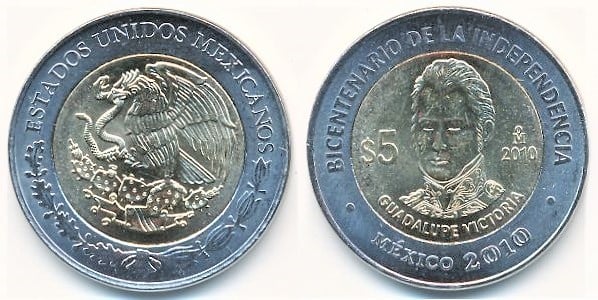 5 pesos (Bicentenário da Independência-Guadalupe Victoria)